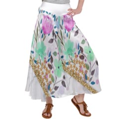 Minimal Green Gold Floral Marble A Satin Palazzo Pants by gloriasanchez