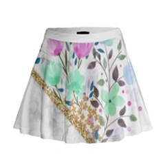 Minimal Green Gold Floral Marble A Mini Flare Skirt by gloriasanchez