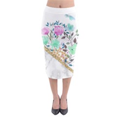 Minimal Green Gold Floral Marble A Midi Pencil Skirt by gloriasanchez