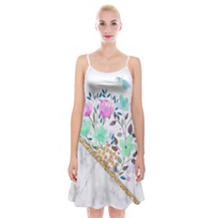 Minimal Green Gold Floral Marble A Spaghetti Strap Velvet Dress