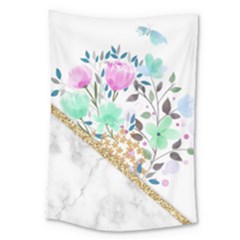 Minimal Green Gold Floral Marble A Large Tapestry