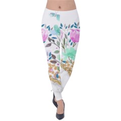 Minimal Green Gold Floral Marble A Velvet Leggings