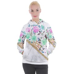 Minimal Green Gold Floral Marble A Women s Hooded Pullover