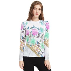 Minimal Green Gold Floral Marble A Women s Long Sleeve Rash Guard by gloriasanchez