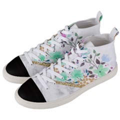 Minimal Green Gold Floral Marble A Men s Mid-top Canvas Sneakers by gloriasanchez