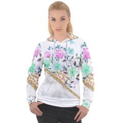 Minimal Green Gold Floral Marble A Women s Overhead Hoodie