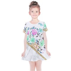 Minimal Green Gold Floral Marble A Kids  Simple Cotton Dress by gloriasanchez