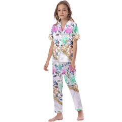 Minimal Green Gold Floral Marble A Kids  Satin Short Sleeve Pajamas Set by gloriasanchez