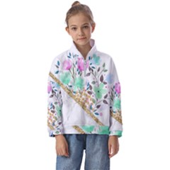 Minimal Green Gold Floral Marble A Kids  Half Zip Hoodie