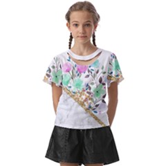 Minimal Green Gold Floral Marble A Kids  Front Cut Tee by gloriasanchez