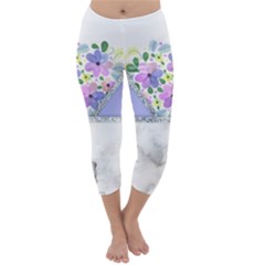 Minimal Purble Floral Marble A Capri Winter Leggings 