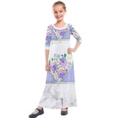 Minimal Purble Floral Marble A Kids  Quarter Sleeve Maxi Dress by gloriasanchez