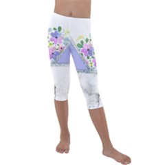 Minimal Purble Floral Marble A Kids  Lightweight Velour Capri Leggings  by gloriasanchez