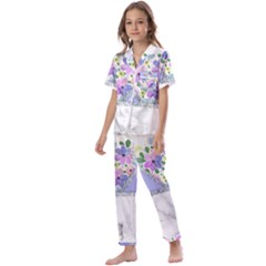 Minimal Purble Floral Marble A Kids  Satin Short Sleeve Pajamas Set by gloriasanchez