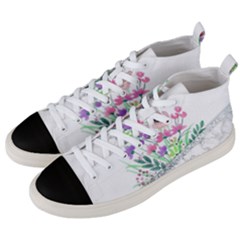 Minimal Silver Floral Marble A Men s Mid-top Canvas Sneakers by gloriasanchez