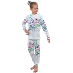 Minimal Silver Floral Marble A Kids  Long Sleeve Set 