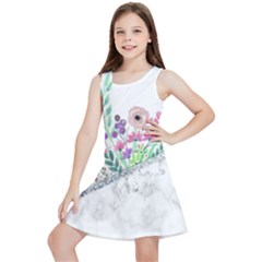 Minimal Silver Floral Marble A Kids  Lightweight Sleeveless Dress