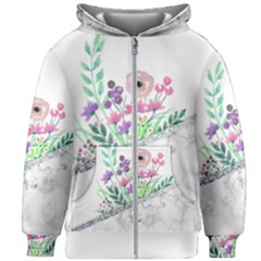 Minimal Silver Floral Marble A Kids  Zipper Hoodie Without Drawstring