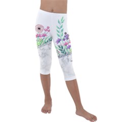 Minimal Silver Floral Marble A Kids  Lightweight Velour Capri Leggings  by gloriasanchez