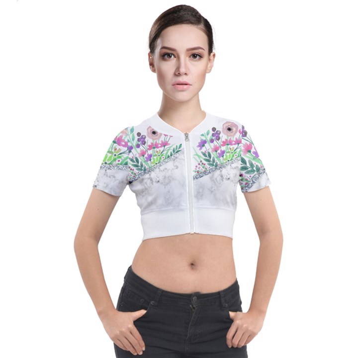 Minimal Silver Floral Marble A Short Sleeve Cropped Jacket