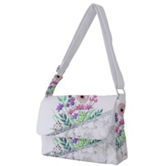 Minimal Silver Floral Marble A Full Print Messenger Bag (l) by gloriasanchez