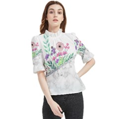 Minimal Silver Floral Marble A Frill Neck Blouse