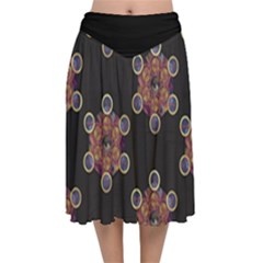 Metatron Cube Velvet Flared Midi Skirt