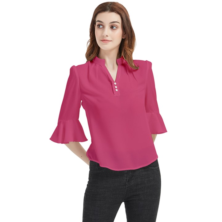 Raspberry Sorbet Loose Horn Sleeve Chiffon Blouse