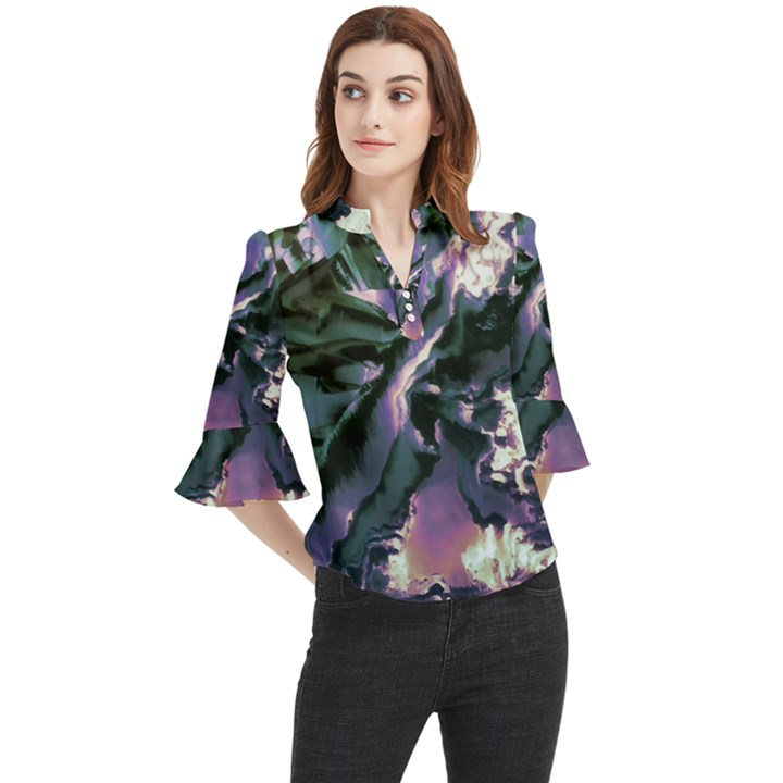 Abstract Wannabe Loose Horn Sleeve Chiffon Blouse