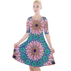 Mandala Quarter Sleeve A-line Dress by SoLoJu