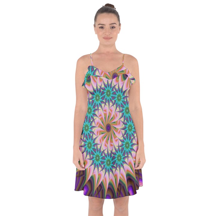 Mandala Ruffle Detail Chiffon Dress