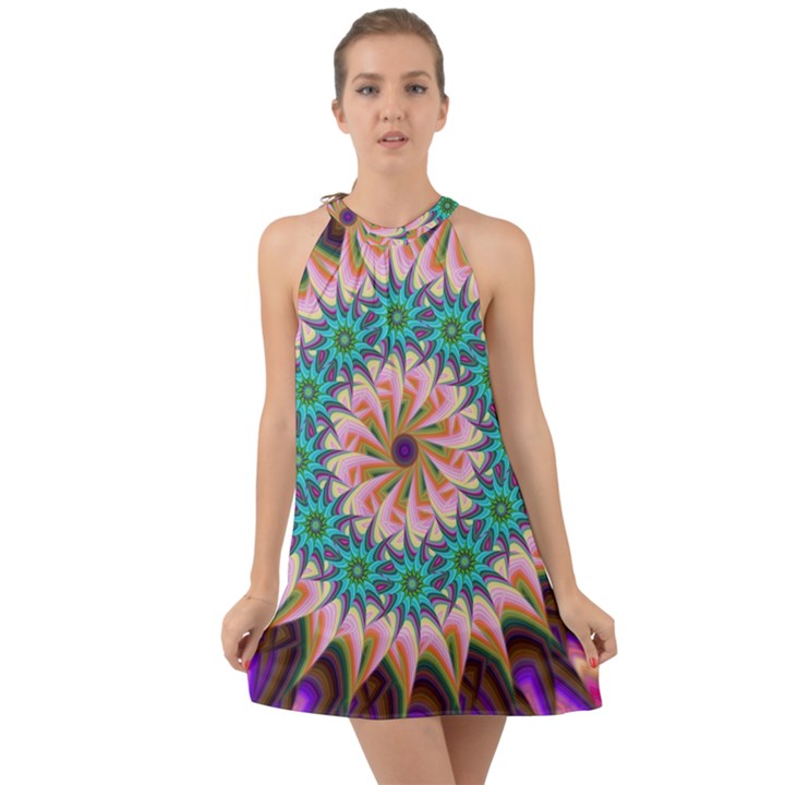 Mandala Halter Tie Back Chiffon Dress