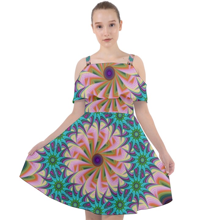 Mandala Cut Out Shoulders Chiffon Dress