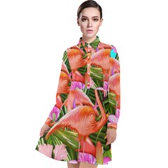 Exotisme Long Sleeve Chiffon Shirt Dress