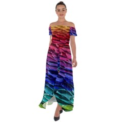 Rainbow Waves Off Shoulder Open Front Chiffon Dress