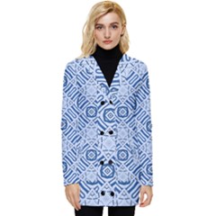 Blue Greek Button Up Hooded Coat  by LadyJ