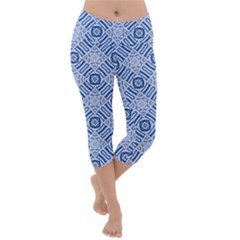 Blue Greek Lightweight Velour Capri Yoga Leggings by LadyJ