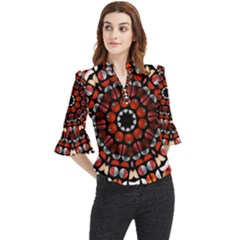 Kaleid Geometric Metal Color Loose Horn Sleeve Chiffon Blouse