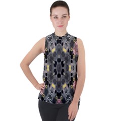 Abstract Geometric Kaleidoscope Mock Neck Chiffon Sleeveless Top by alllovelyideas