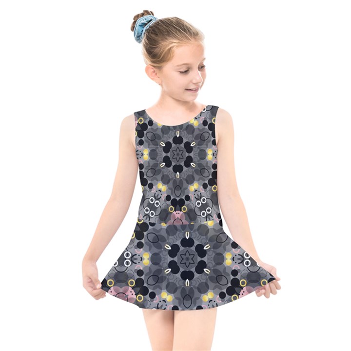 Abstract Geometric Kaleidoscope Kids  Skater Dress Swimsuit