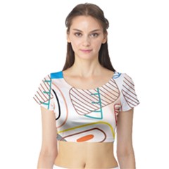 Pastel Abstract Pattern With Beige, Coffee Color Strap Short Sleeve Crop Top by Casemiro