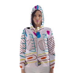 Pastel Abstract Pattern With Beige, Coffee Color Strap Women s Hooded Windbreaker