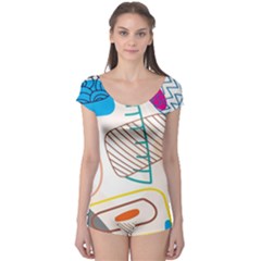 Pastel Abstract Pattern With Beige, Coffee Color Strap Boyleg Leotard 