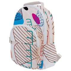 Pastel Abstract Pattern With Beige, Coffee Color Strap Rounded Multi Pocket Backpack