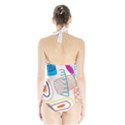 Pastel abstract pattern with beige, coffee color strap Halter Swimsuit View2