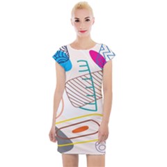 Pastel Abstract Pattern With Beige, Coffee Color Strap Cap Sleeve Bodycon Dress