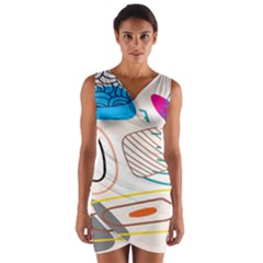 Pastel Abstract Pattern With Beige, Coffee Color Strap Wrap Front Bodycon Dress