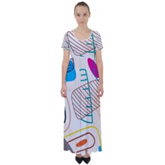 Pastel Abstract Pattern With Beige, Coffee Color Strap High Waist Short Sleeve Maxi Dress by Casemiro