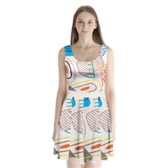 Pastel Abstract Pattern With Beige, Coffee Color Strap Split Back Mini Dress  by Casemiro