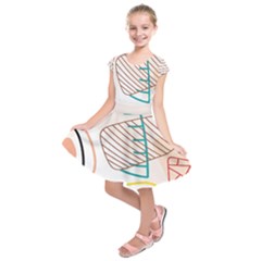 Pastel Abstract Pattern With Beige, Coffee Color Strap Kids  Short Sleeve Dress by Casemiro